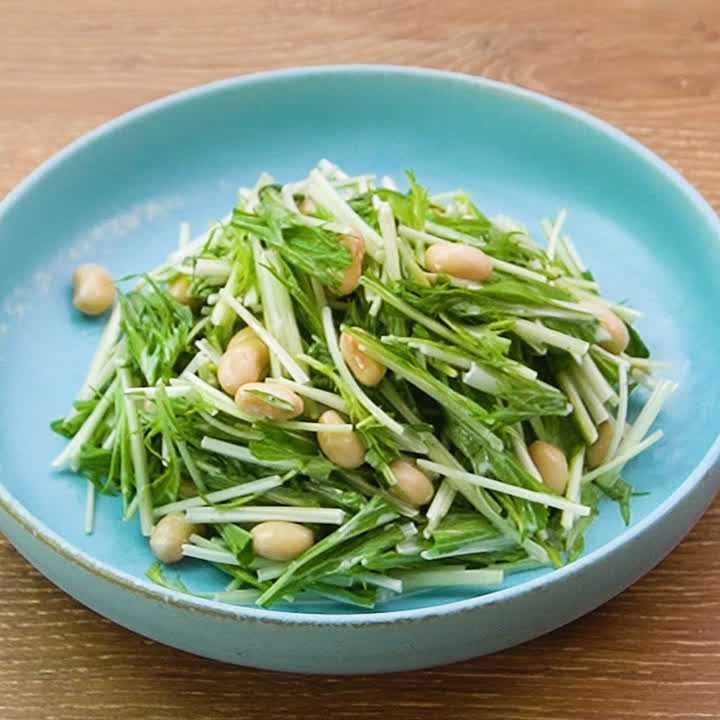 さっぱりやみつき♪水菜と大豆のフレンチサラダ