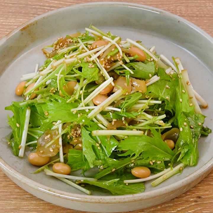 パパッとお手軽副菜！水菜と大豆のザーサイあえ