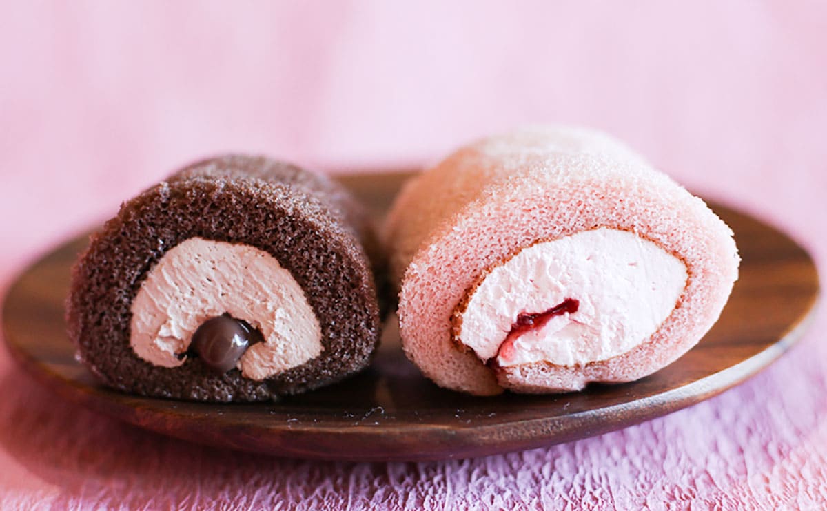 「ミニロールアソート　いちご＆チョコ　6個」横アングル