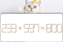 【マッチ棒パズル】スキマ時間にスッキリ！「233＋597＝800」20秒で正しい式にしましょう【毎日脳トレ】