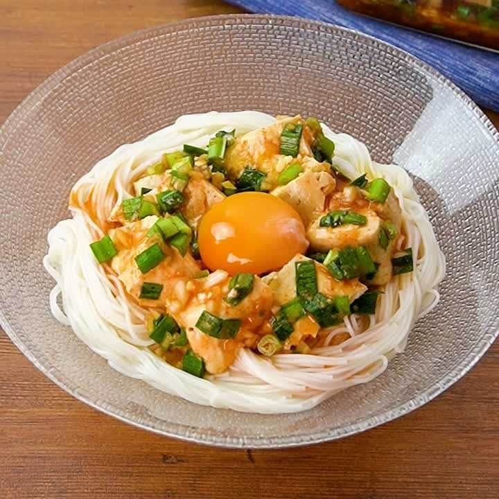 漬けだれで！悪魔的ウマさ韓国風ニラ豆腐そうめん