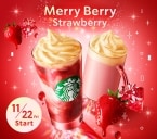 スタバ、新作ドリンク「メリーベリー ストロベリー フラペチーノ」など発売、スイーツ「クッキーサンド ストロベリー&チョコ」「ナッツ&キャラメルチーズケーキ」も