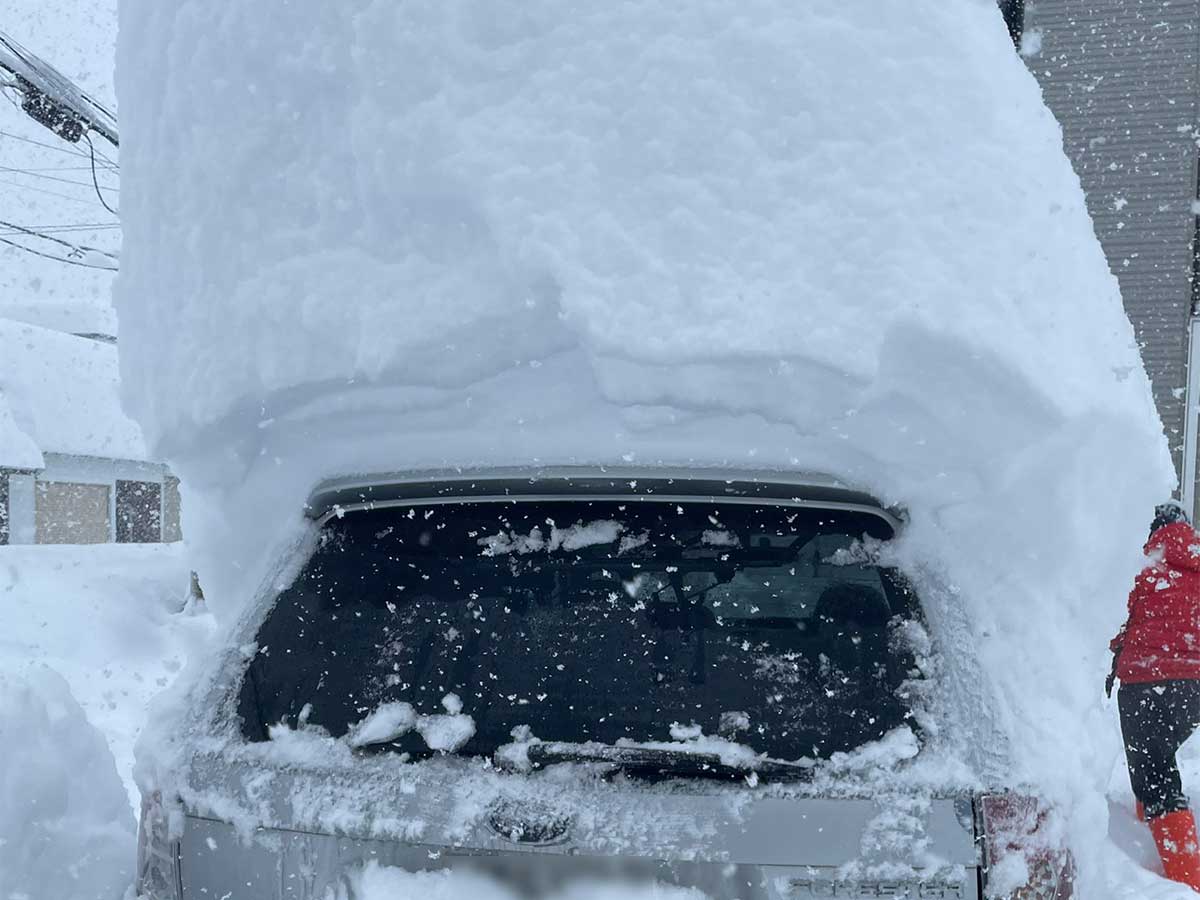 「どうやって降ろすの？」　雪が積もった車の１枚に「大丈夫か」「マジでヤバい」