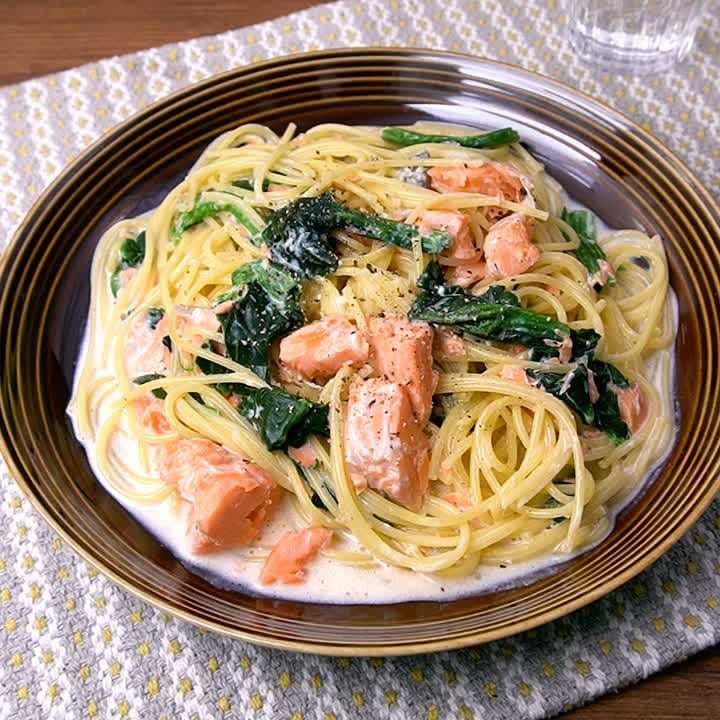 フライパンで完結！鮭丸ごとクリームパスタ