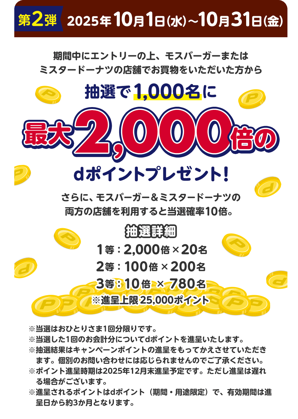 最大2000倍のdポイントが当たる!モスとミスドのキャンペーン第2弾