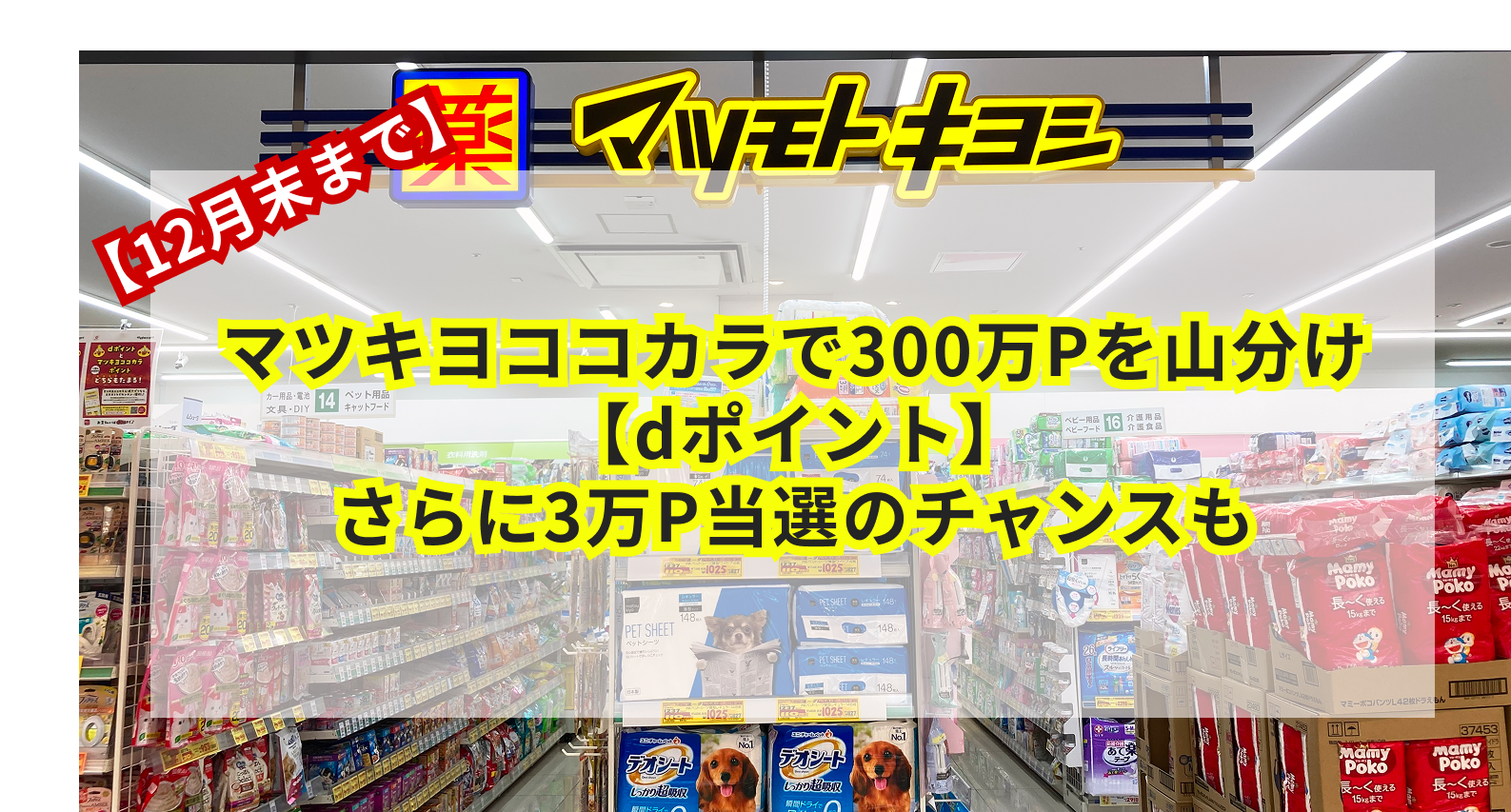 12月末まで】マツキヨココカラで300万Pを山分け【dポイント】さらに3万