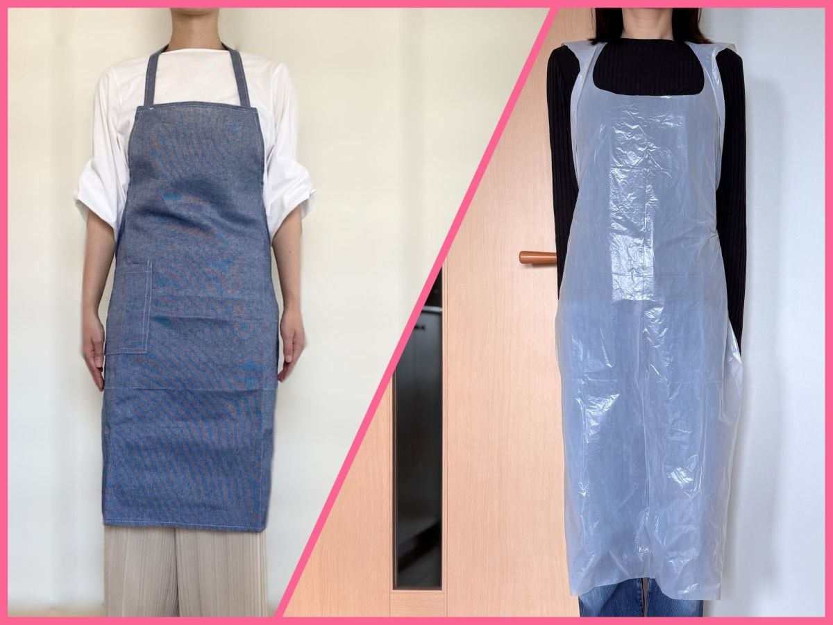 100均の大人用エプロン着用レビュー|使い捨てもチェック【ダイソー・キャンドゥ】