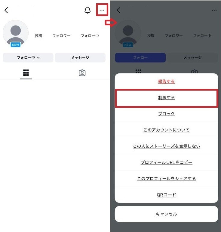 コメントやDMをそっと見えなくする「アカウント制限」