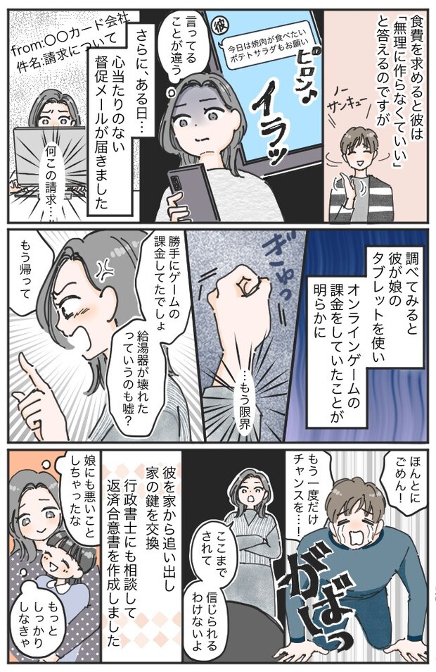 「数日だけ泊めて」のハズが…。ダラダラと居続ける彼。さらに覚えのないクレカの請求が届いて