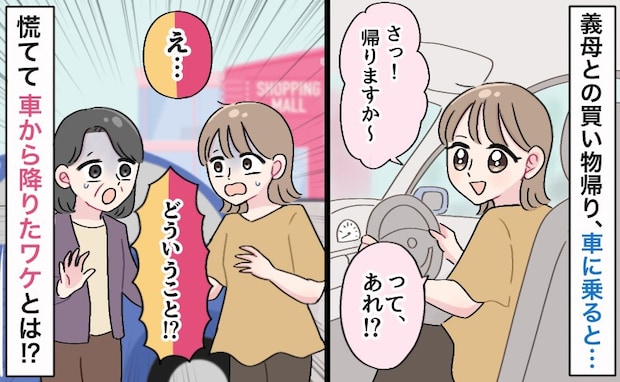 私「え…」義母「え…」出かけ先の駐車場で車に乗り込み…顔を見合わせ驚愕！慌てて車から降りたワケ？