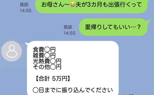 「5万振り込んで」出産直後に夫が3カ月の出張へ→里帰りを希望すると母から請求が!?私は思い切って