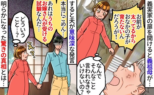 私の体型が赤ちゃんに悪影響だとキレる義祖母→すると夫が「お嫁さんが受ける試験なんだ」は…?真相は