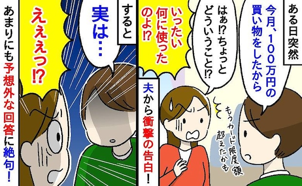 夫「100万円の買い物をした」衝撃の告白に青ざめた私。は?車?賭けごと?…まさかの使い道に絶句!