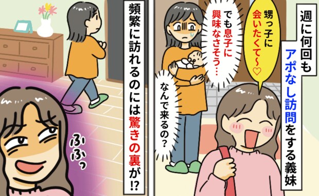 義妹「甥っ子に会いたい♡」頻繁にアポなし訪問→でも息子に興味なさそう…は！？裏の目的に夫がブチッ