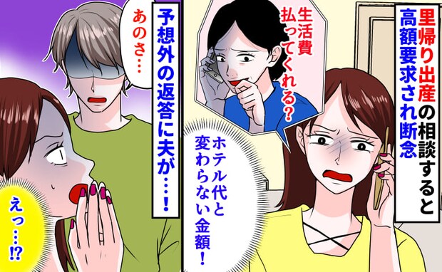 母「生活費払ってよ！」里帰り出産を希望をすると高額要求され断念→ホテル代と変わらない！すると夫が
