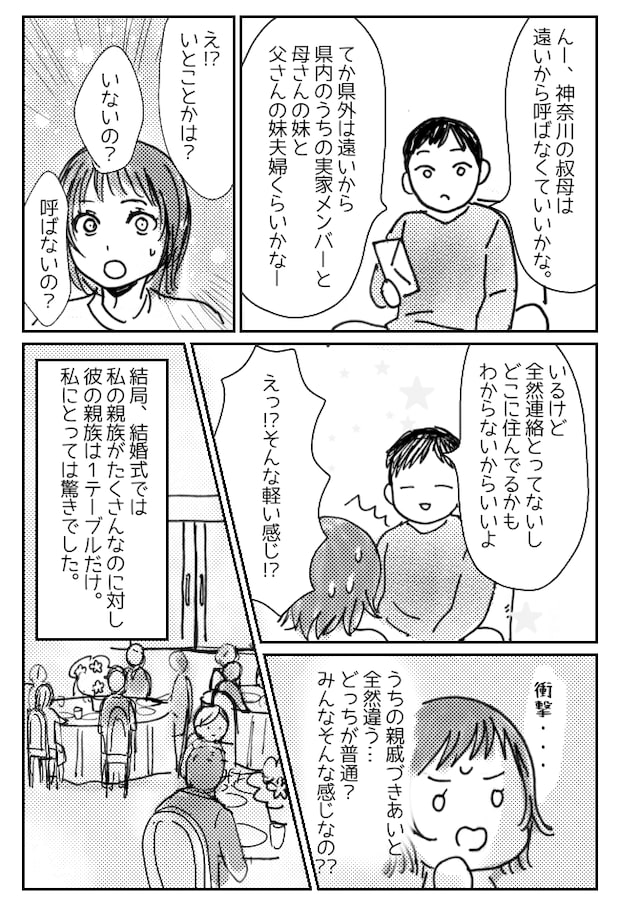 「結婚式に呼ばないの！？」親戚付き合いゼロの夫。結婚は「異文化交流」を実感して…