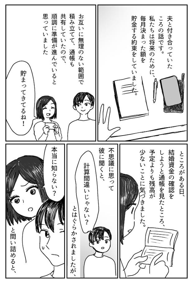 「えっ、残高が…」2人で貯めていた結婚資金が激減！？彼を問い詰めて発覚したまさかの裏切り
