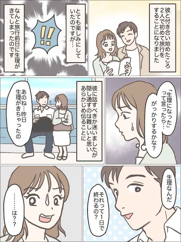 「それ、1日で終わる？」…え？彼との旅行で体の不調を告げたら…思わぬ言葉が