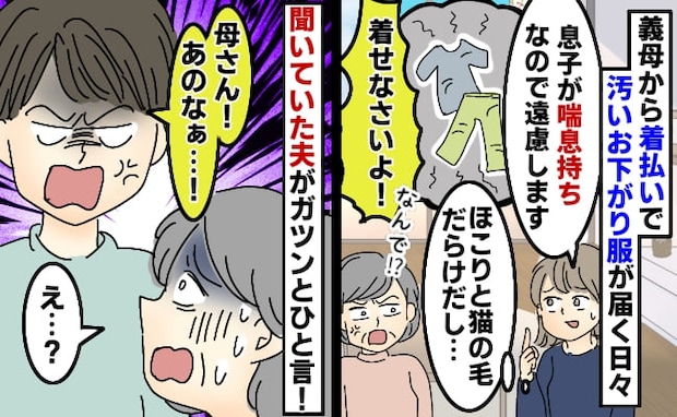 「洗ってないから洗濯してね」義母が着払いで送りつけた物は…猫の毛まみれの古着！？夫がビシッと一言
