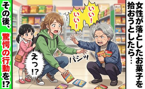 「いい！いい！」高齢女性が落としたお菓子を拾おうとしたら手を払われ…→次の瞬間、衝撃の行動を！？