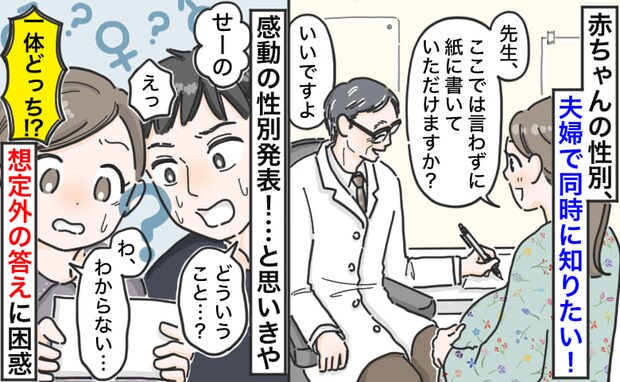 「夫婦同時に知りたい！」赤ちゃんの性別を紙に書いてもらい家で開封→え…！？想定外の答えに大混乱！