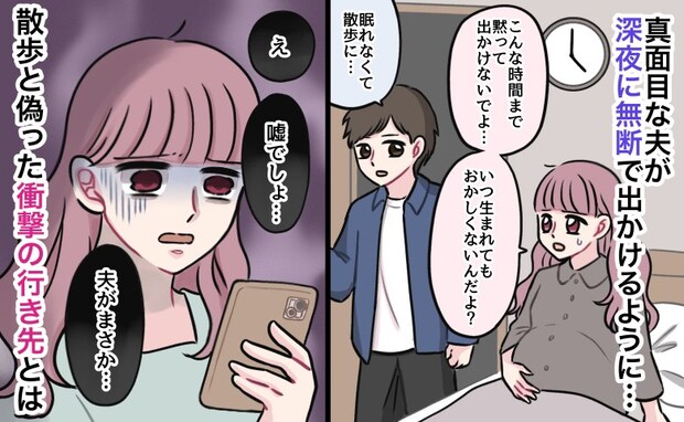 臨月の私「どこ行くの？」夫「最近眠れなくて…」夜中に出歩く夫。怪しんで調べた結果、発覚した真実は
