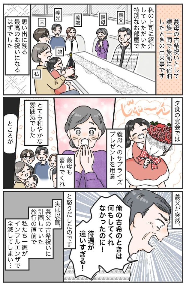 義父「待遇が違いすぎる！」義母の古希祝いで義父がブチギレ→旅館スタッフが駆けつける修羅場に…！？