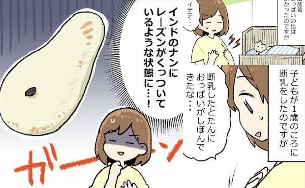 まるでナンとレーズン……産後の胸にショック！→そんな私の胸を見て夫が発した一言とは？