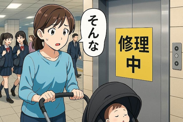 ベビーカーで移動中、駅のエレベーターが使えず「降りられない…」呆然としていると、声をかけられて？