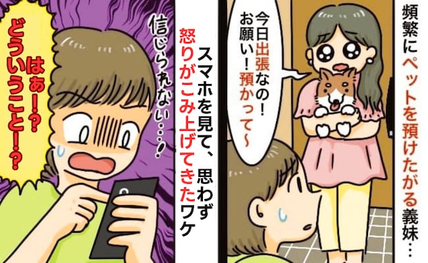 義妹「愛犬預かって！急な出張なの」突然のお願いに困惑→え！？スマホを見て怒りがこみ上げたワケ