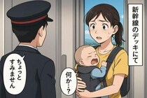 「怒られる！？」新幹線のデッキでグズるわが子をあやす私→巡回中の車掌に声をかけられドキッ！結末は