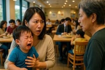 2歳息子がファミレスで大号泣。焦る私に年配女性が声をかけてきた直後、隣にいた夫婦もやってきて…！