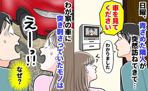 「お宅の車を見て！」日曜の夕方、血相を変えた隣人の訪問。大破した窓ガラスに突き刺さっていたモノは