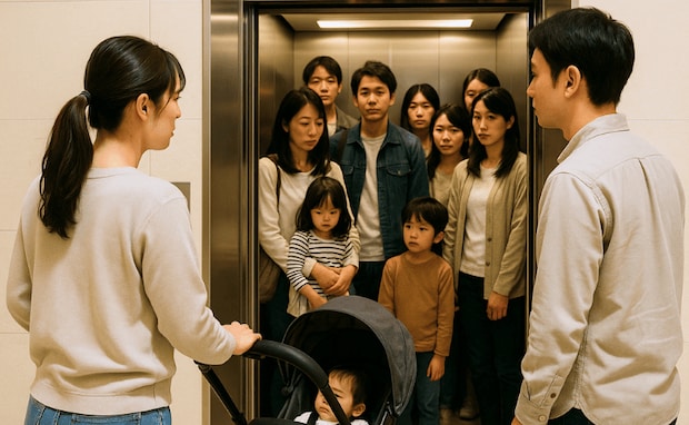 「またか…」ベビーカーで満員エレベーターを2度見送り→3度目…乗客の男性が放った一言で状況一変！