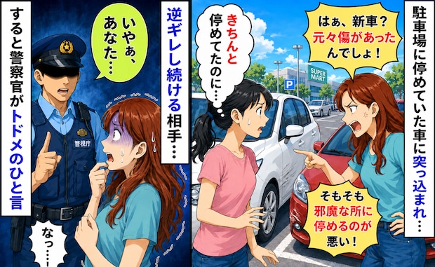 私の新車にぶつけた人が「もともと傷があったんでしょ！」逆ギレし続ける相手に、警察官がトドメの一言
