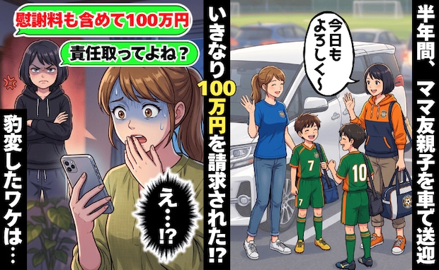 ママ友「責任取ってよ？」半年間、善意で送迎した相手から100万円の請求！？⇒豹変した理由に絶句！