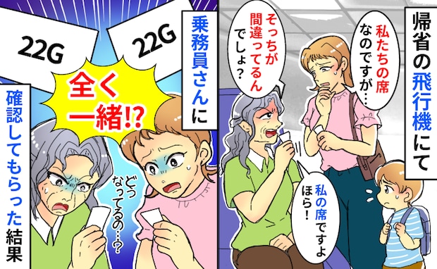飛行機で「私たちの席です」相手「私の席よ!ほら!」お互い同じ席番号!?乗務員に確認してもらったら