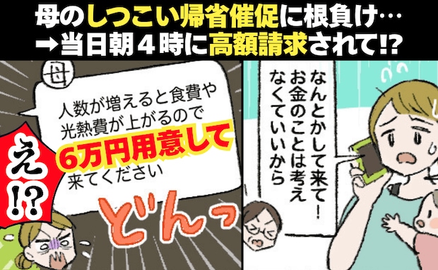 母「来るなら6万円用意して」自ら催促した帰省なのに!?当日朝4時に費用を請求され…→私の決断は