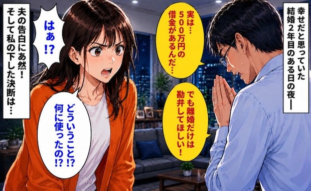 「離婚だけは勘弁して…」結婚2年目…500万円の借金を涙を流し告白する夫⇒衝撃の使い道と私の決断