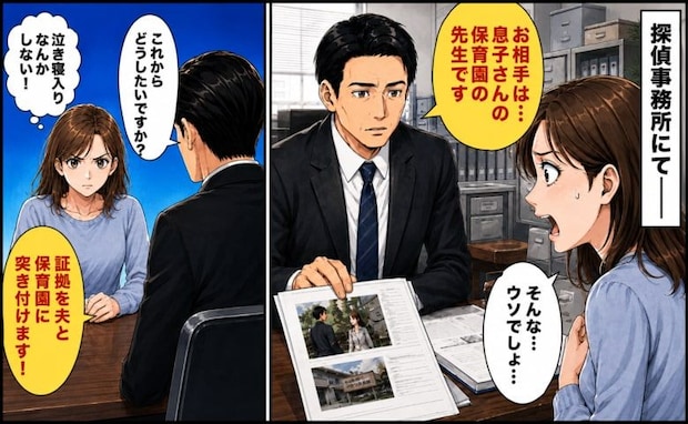 「息子の保育園の先生と…？」夫を探偵に尾行してもらうとホテルへ→証拠写真を夫と園に突き付けた結果