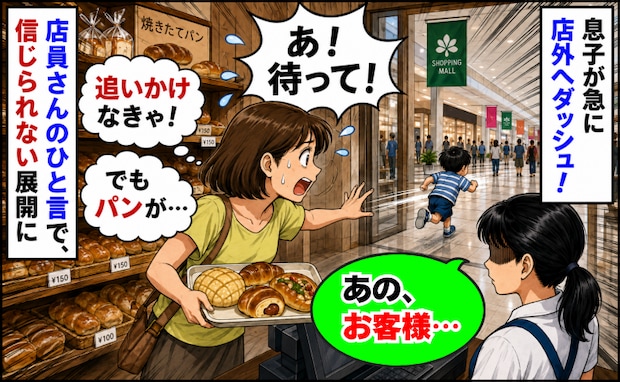 息子が店外へダッシュ！追いかけたいけど会計が…「あの、お客様」店員さんの一言で信じられない展開に