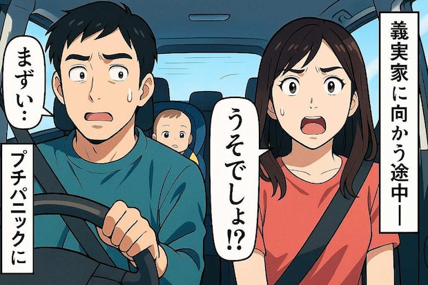 生後半年の双子を連れて義実家へ3時間の車移動「何事もありませんように…」1時間後、車内で異変が…