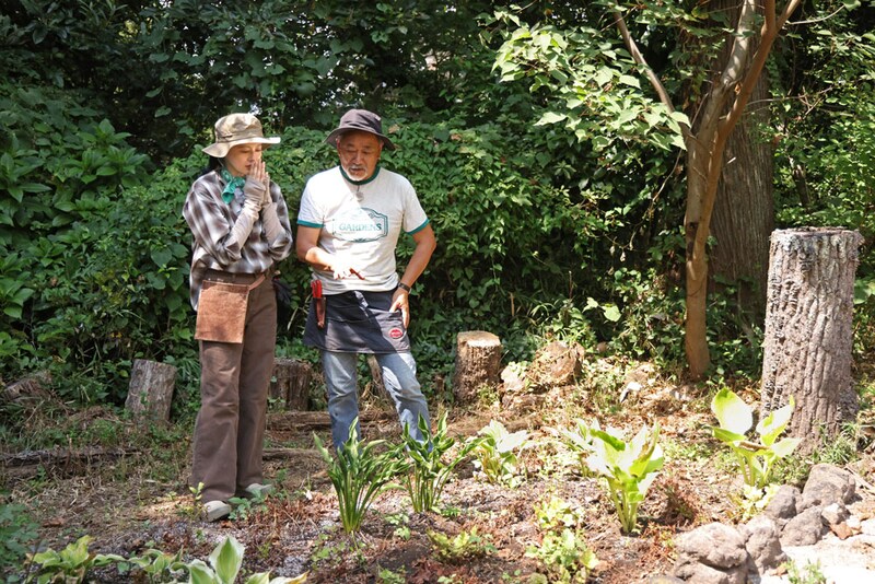 植物が枯れ気味になってしまったシェードガーデン。心配そうに見つめる黒谷さんに、「大丈夫、まだ復活できる!」と吉田さん。