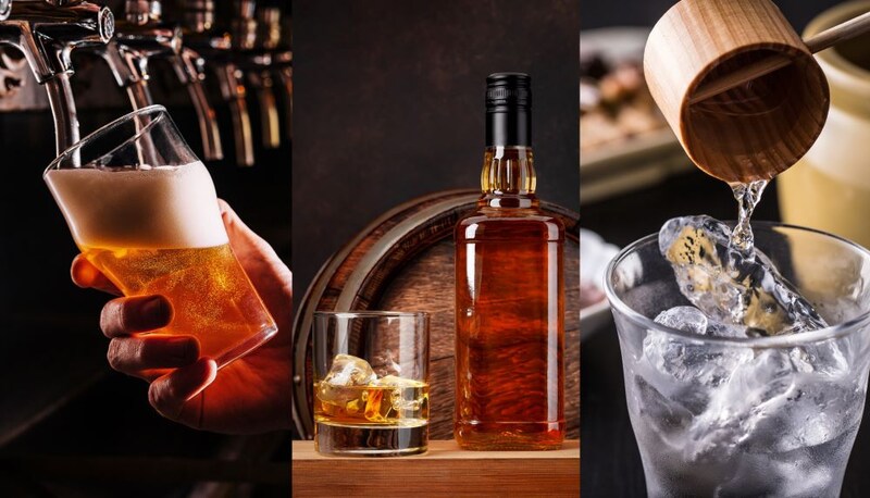 ビール、ウイスキー、麦焼酎