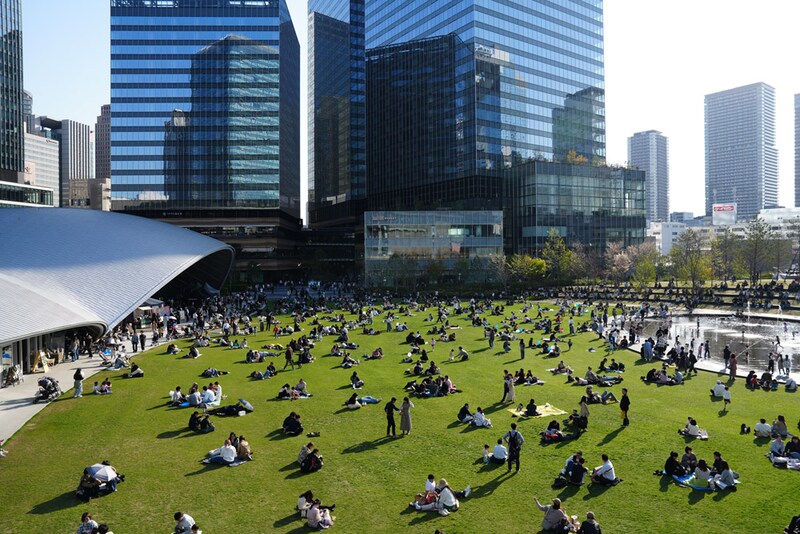 多くの人で賑わう芝生広場。(写真提供:グラングリーン大阪開発事業者)