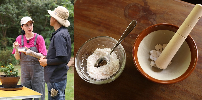 研ぎ汁と卵の殻