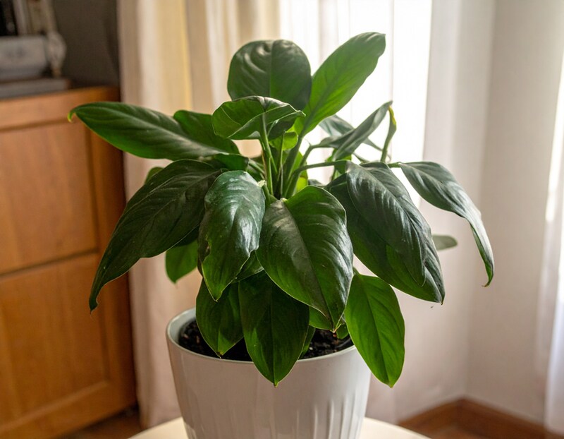 マイルドな光を浴びるアロイド系観葉植物