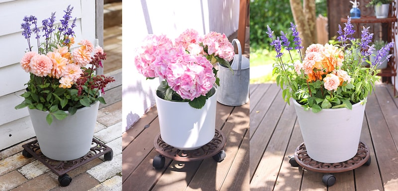 左から、アイアンプランツトレー square、round M、roundL