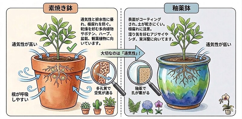 素焼き鉢と釉薬鉢
