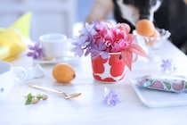 梅雨の部屋がパッと華やぐ。マリメッコのマグカップに「小さくカラフル」に花を生ける贅沢
